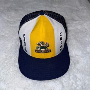 Vintage Notre Dame Fighting Irish Trucker‎ Hat Cap Gold Navy Blue Mens